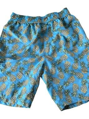 US Polo Association Tropical Pineapple Print Swim Shorts - Bright Turquoise Sz M